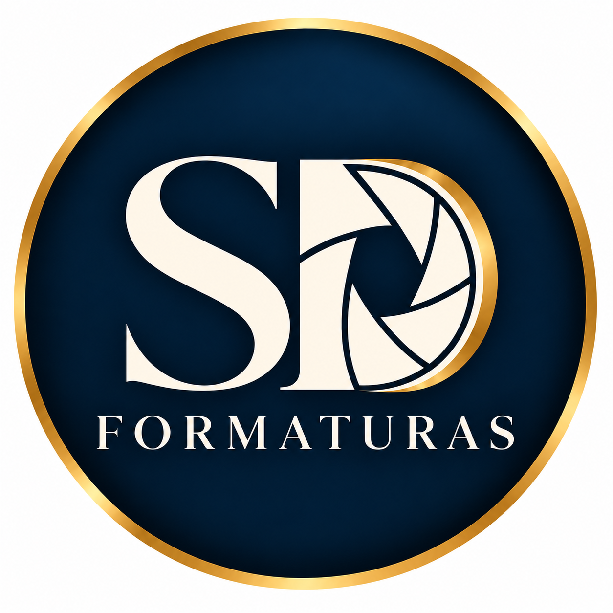 SD Formaturas, marca em azul profundo, marfim e dourado